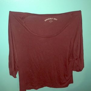 Aero Maroon Long Sleeve Crew Neck Blouse